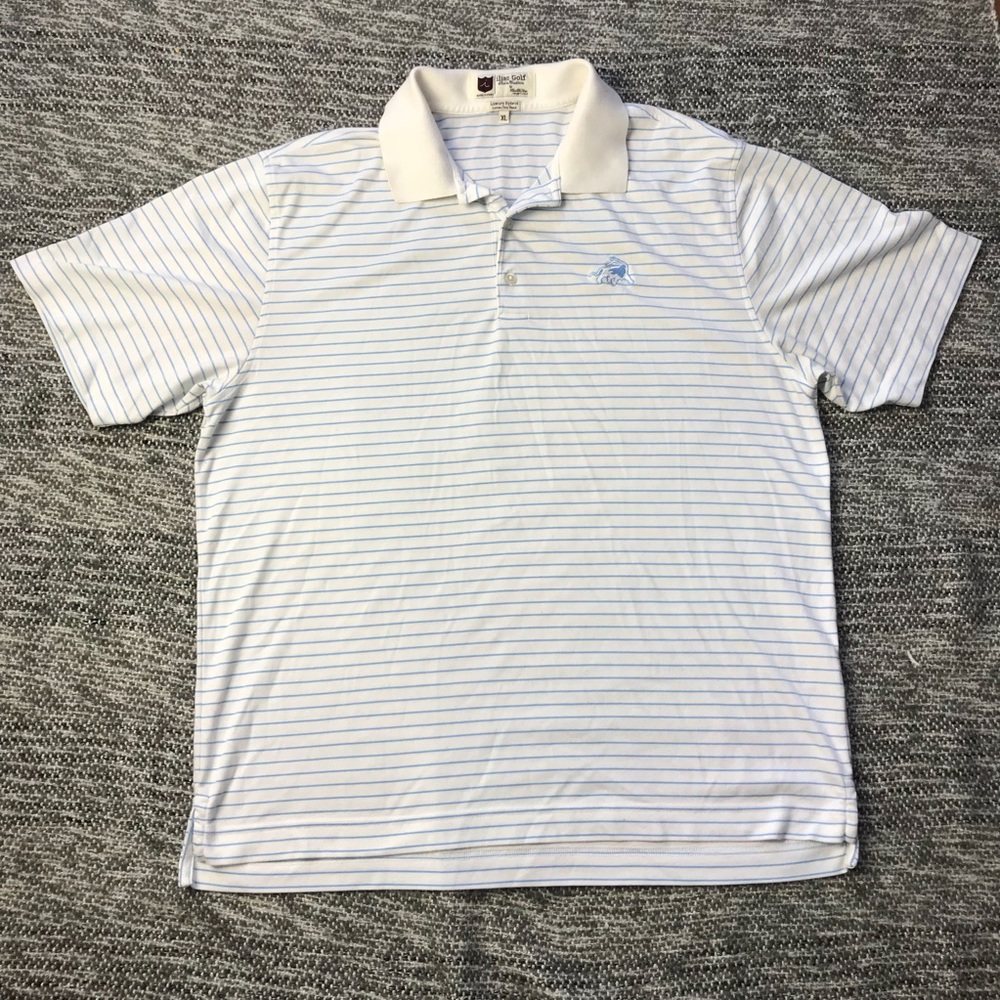 iliac Golf White & Blue Striped Polo T Shirt